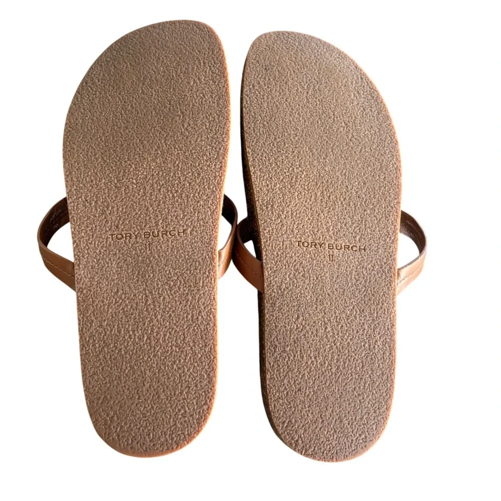 Tory Burch Miller Cloud Sandal 11 Tan Leather EUC Cork Thong Logo